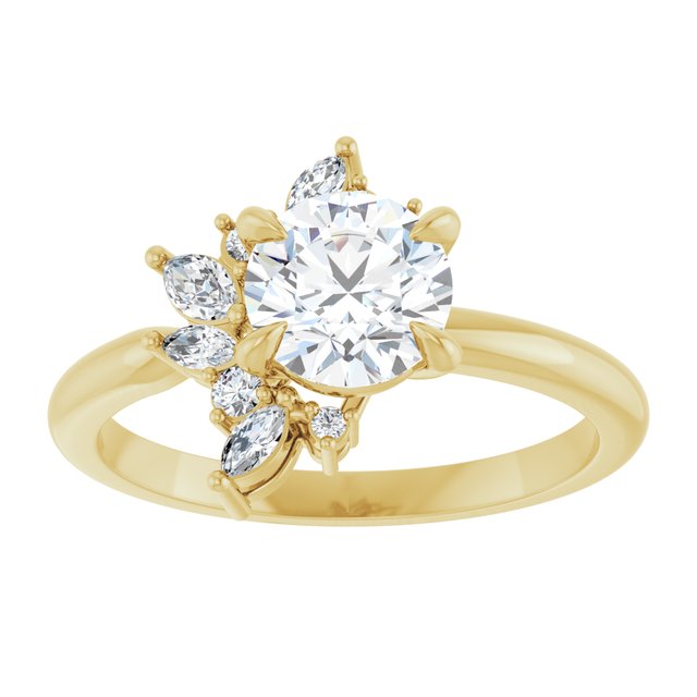 14K yellow gold 1 1/2 CT Round-cut Diamond Floral Cluster Diamond Engagement Ring