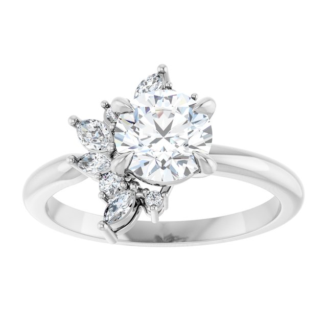 14K white gold 1 1/2 CT Round-cut Diamond Floral Cluster Diamond Engagement Ring