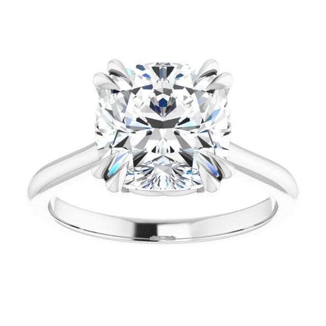 14K White 9 mm Cushion Solitaire Engagement Ring Mounting