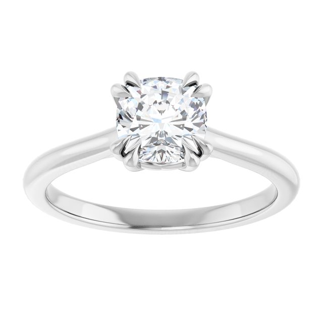 14K White 6 mm Cushion Solitaire Engagement Ring Mounting