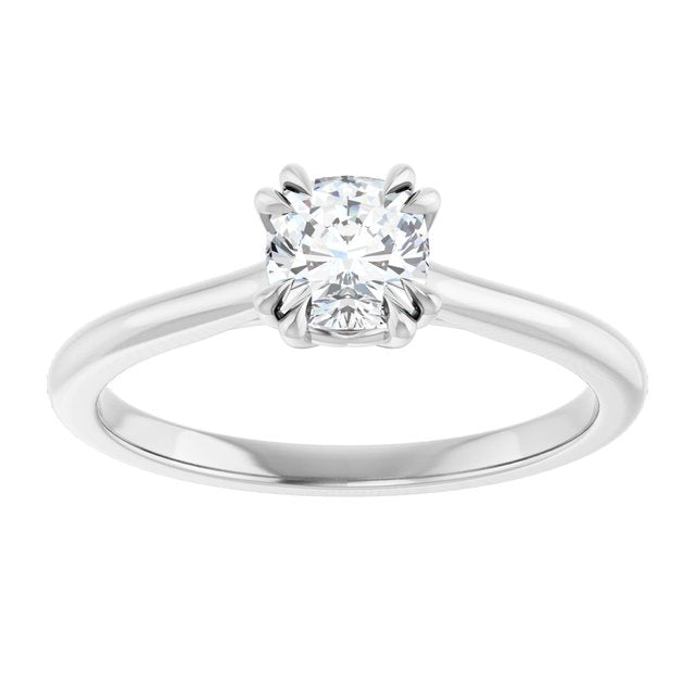 14K White 5 mm Cushion Solitaire Engagement Ring Mounting