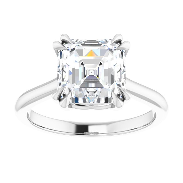 14K White 8 mm Asscher Solitaire Engagement Ring Mounting