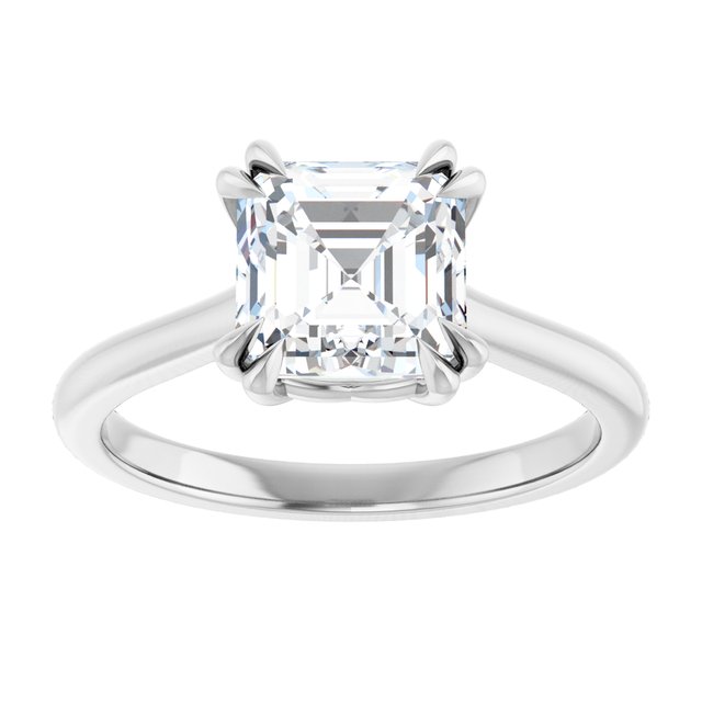 14K White 7 mm Asscher Solitaire Engagement Ring Mounting