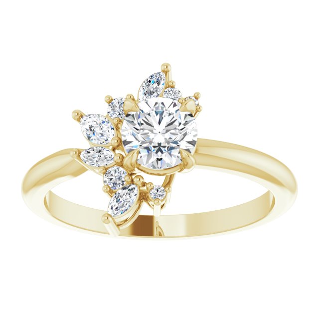 14K yellow gold 1/2 CT Round-cut Diamond Floral Cluster Diamond Engagement Ring