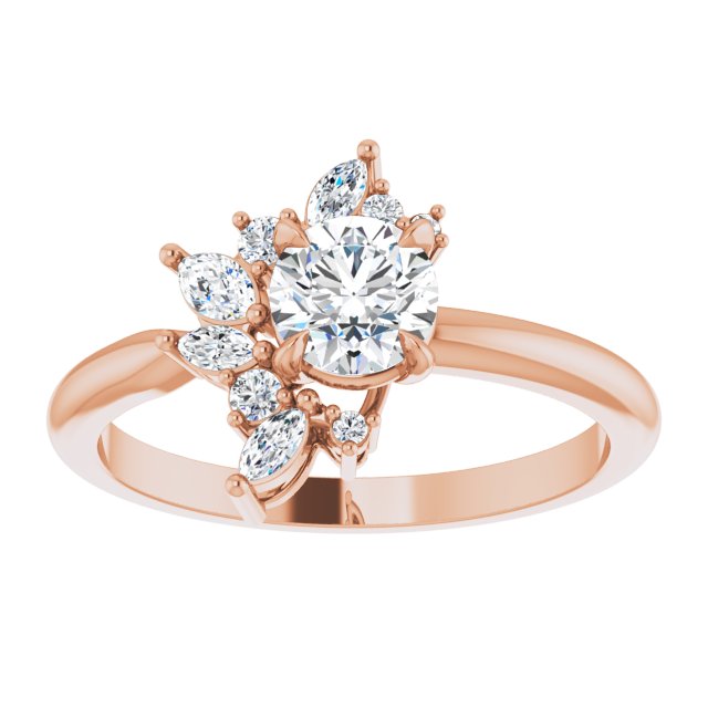 14K rose gold 1/2 CT Round-cut Diamond Floral Cluster Diamond Engagement Ring