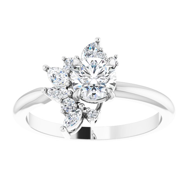 14K white gold 1/2 CT Round-cut Diamond Floral Cluster Diamond Engagement Ring