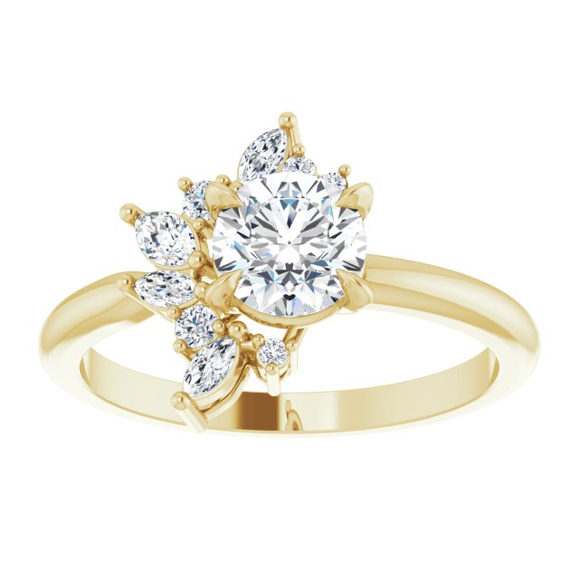 14K yellow gold 1 CT Round-cut Diamond Floral Cluster Diamond Engagement Ring