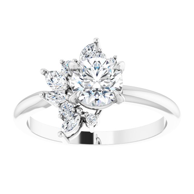 14K white gold 1 CT Round-cut Diamond Floral Cluster Diamond Engagement Ring