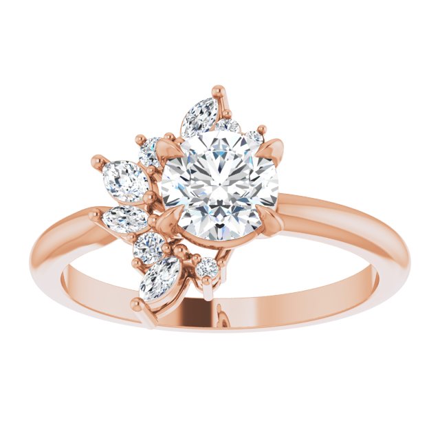 14K rose gold 1 CT Round-cut Diamond Floral Cluster Diamond Engagement Ring