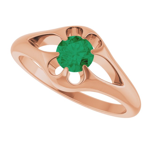 14K Rose Natural Emerald Belcher Ring