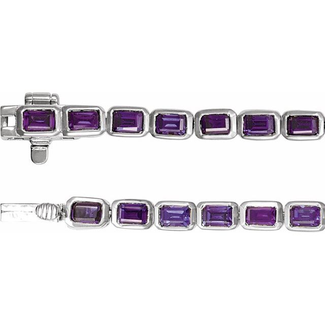 14K White Natural Amethyst Line 7" Bracelet