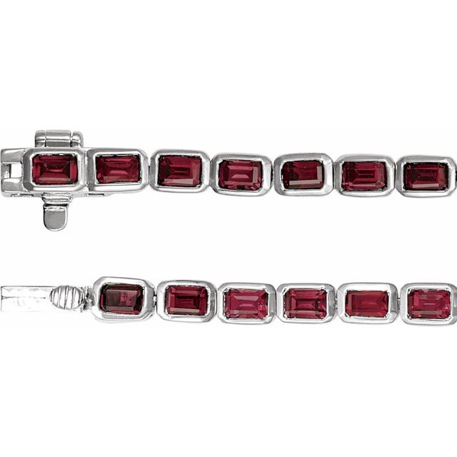 14K White Natural Mozambique Garnet Line 7" Bracelet