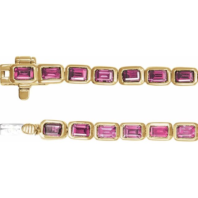 14K Yellow Natural Pink Tourmaline Line 7" Bracelet