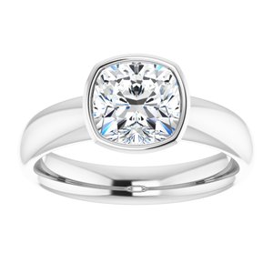 14K white gold 2 CT Cushion Bezel-Set Solitaire Engagement Ring Setting