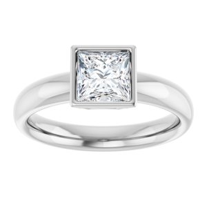 14K white gold 1 CT Square Bezel-Set Solitaire Engagement Ring Setting