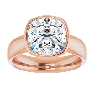 14K rose gold 4 CT Cushion Bezel-Set Solitaire Engagement Ring Setting