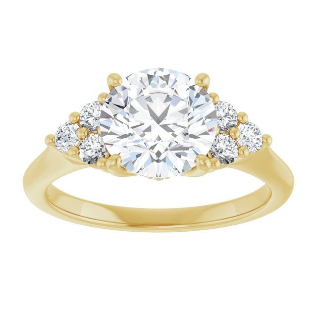 14K yellow gold 2 CT Round Diamond Cluster Accent Stone Engagement Ring Setting