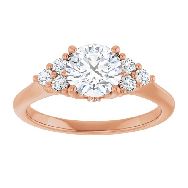 14K rose gold 1 CT Round Diamond Cluster Accent Stone Engagement Ring Setting