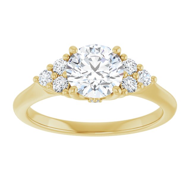 14K yellow gold 1 CT Round Diamond Cluster Accent Stone Engagement Ring Setting