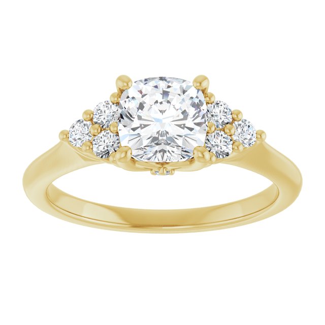 14K yellow gold 1 CT Cushion Diamond Cluster Accent Stone Engagement Ring Setting