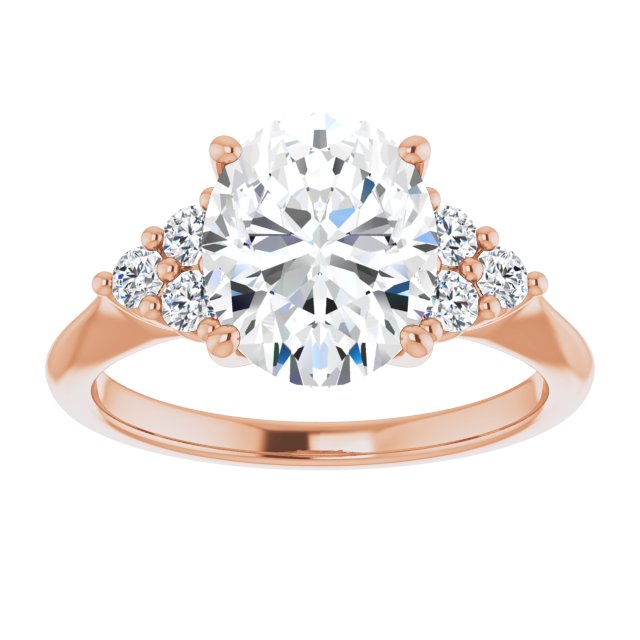 14K rose gold 3 CT Oval Diamond Cluster Accent Stone Engagement Ring Setting