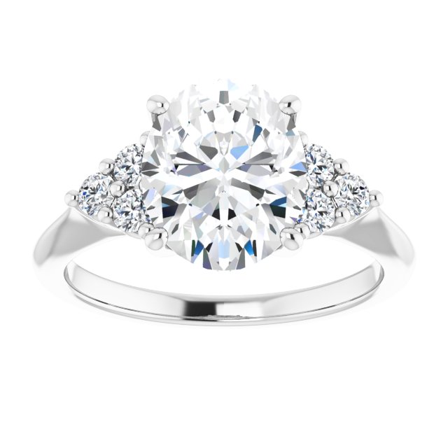 14K white gold 3 CT Oval Diamond Cluster Accent Stone Engagement Ring Setting