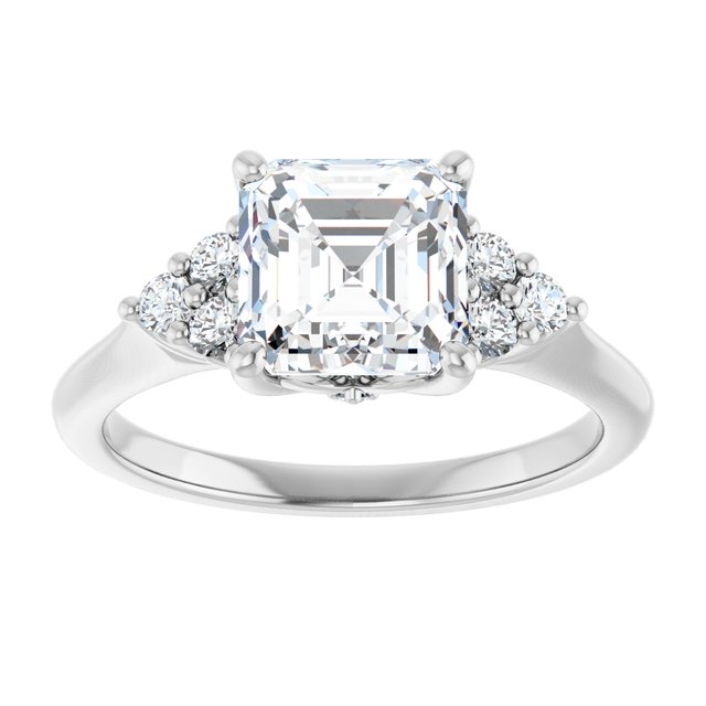 14K white gold 2 CT Asscher Diamond Cluster Accent Stone Engagement Ring Setting