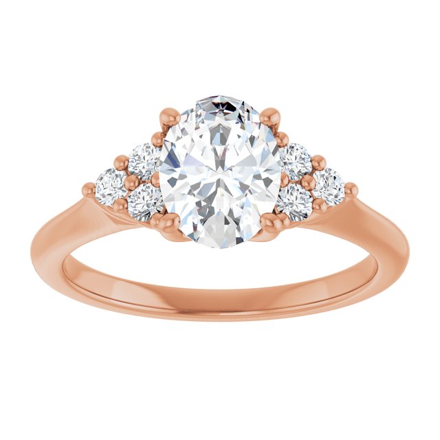 14K rose gold 1 CT Oval Diamond Cluster Accent Stone Engagement Ring Setting