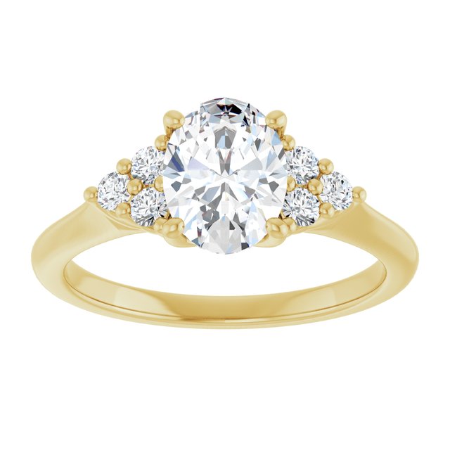 14K yellow gold 1 CT Oval Diamond Cluster Accent Stone Engagement Ring Setting