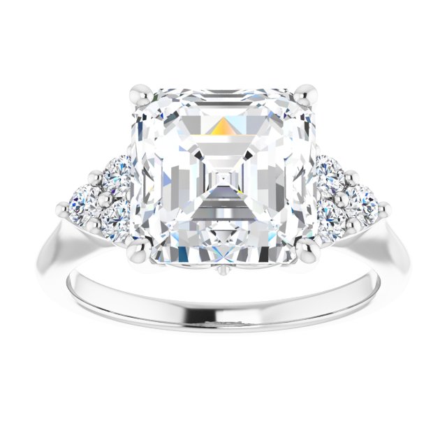 14K white gold 4 CT Asscher Diamond Cluster Accent Stone Engagement Ring Setting