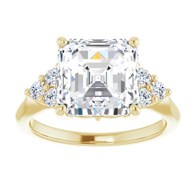 14K yellow gold 4 CT Asscher Diamond Cluster Accent Stone Engagement Ring Setting