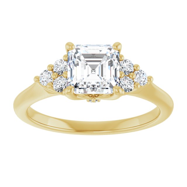 14K yellow gold 1 CT Asscher Diamond Cluster Accent Stone Engagement Ring Setting