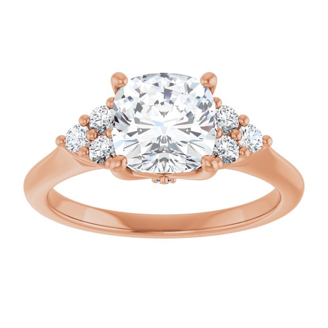 14K rose gold 2 CT Cushion Diamond Cluster Accent Stone Engagement Ring Setting