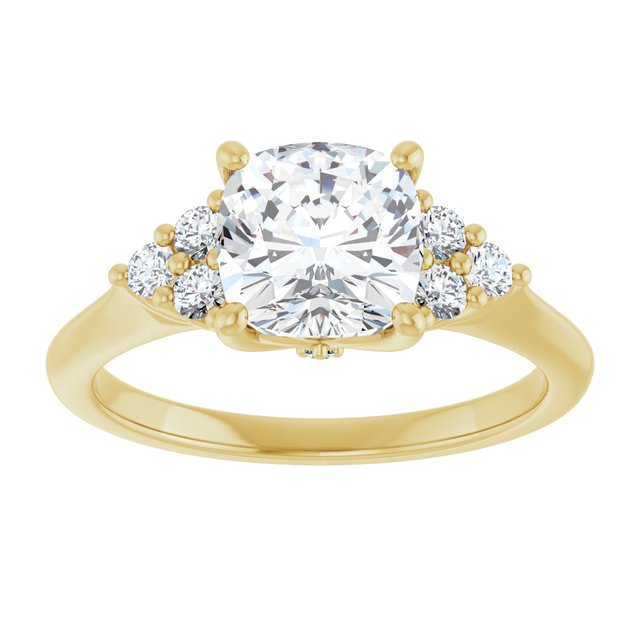 14K yellow gold 2 CT Cushion Diamond Cluster Accent Stone Engagement Ring Setting