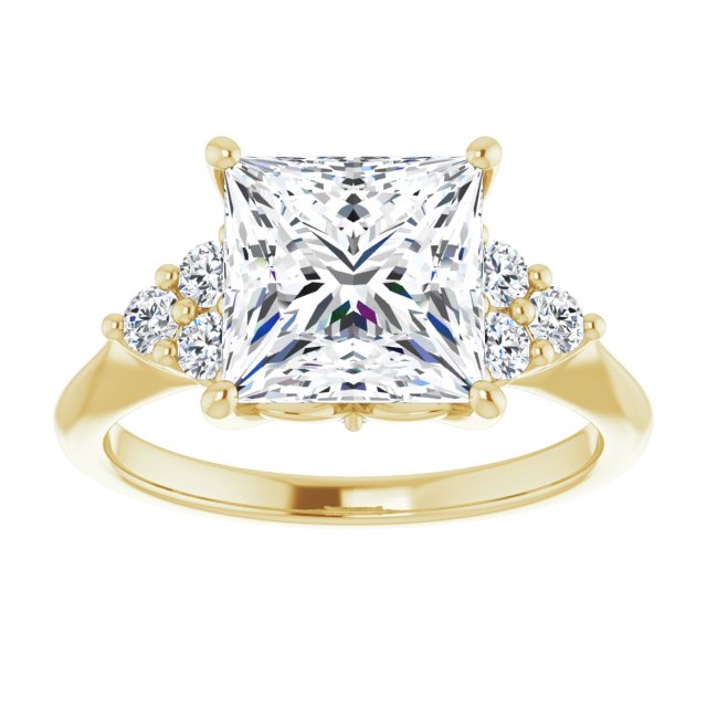 14K yellow gold 3 CT Square Diamond Cluster Accent Stone Engagement Ring Setting