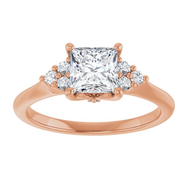 14K rose gold 1 CT Square Diamond Cluster Accent Stone Engagement Ring Setting