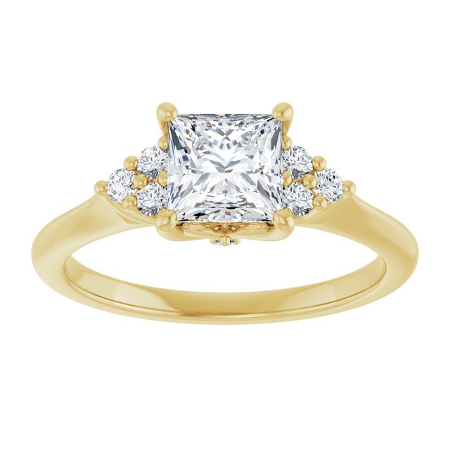 14K yellow gold 1 CT Square Diamond Cluster Accent Stone Engagement Ring Setting