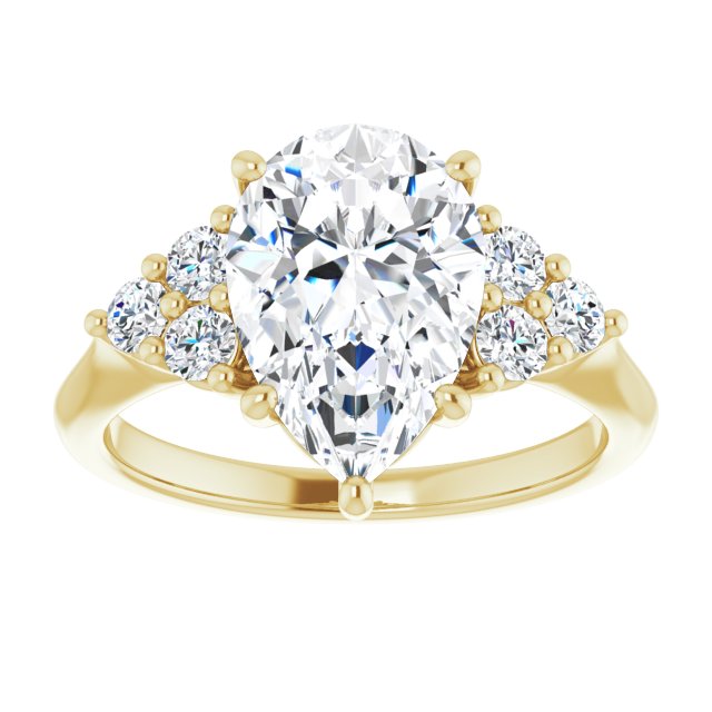 14K yellow gold 3 CT Pear Diamond Cluster Accent Stone Engagement Ring Setting