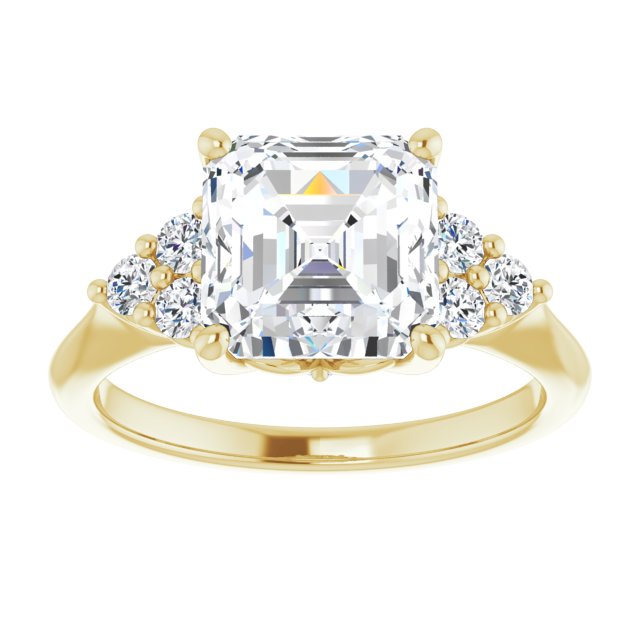 14K yellow gold 3 CT Asscher Diamond Cluster Accent Stone Engagement Ring Setting