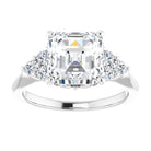 14K white gold 3 CT Asscher Diamond Cluster Accent Stone Engagement Ring Setting