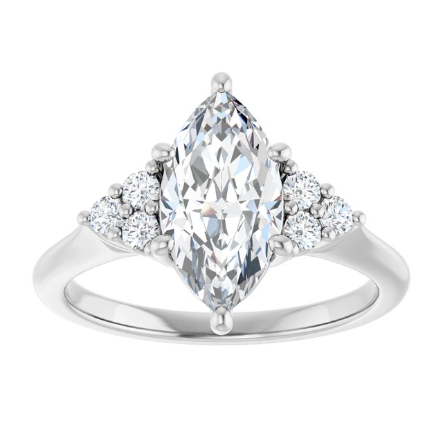 14K white gold 2 CT Marquise Diamond Cluster Accent Stone Engagement Ring Setting