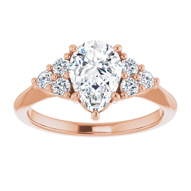 14K rose gold 2 CT Pear Diamond Cluster Accent Stone Engagement Ring Setting