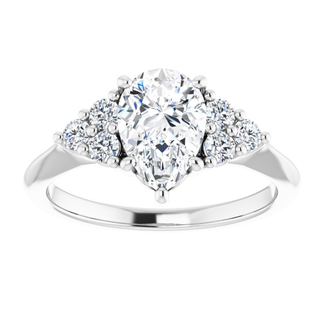 14K white gold 2 CT Pear Diamond Cluster Accent Stone Engagement Ring Setting