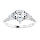 14K white gold 1 CT Pear Diamond Cluster Accent Stone Engagement Ring Setting