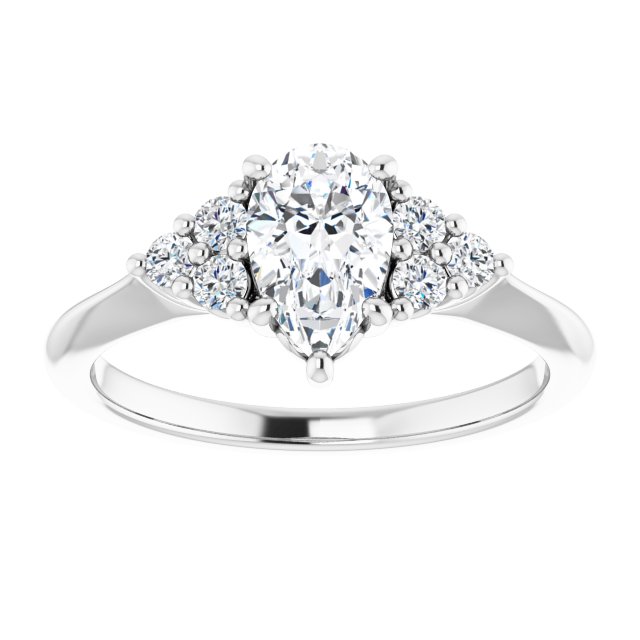 14K white gold 1 CT Pear Diamond Cluster Accent Stone Engagement Ring Setting