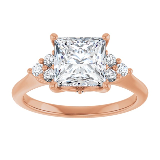 14K rose gold 2 CT Square Diamond Cluster Accent Stone Engagement Ring Setting