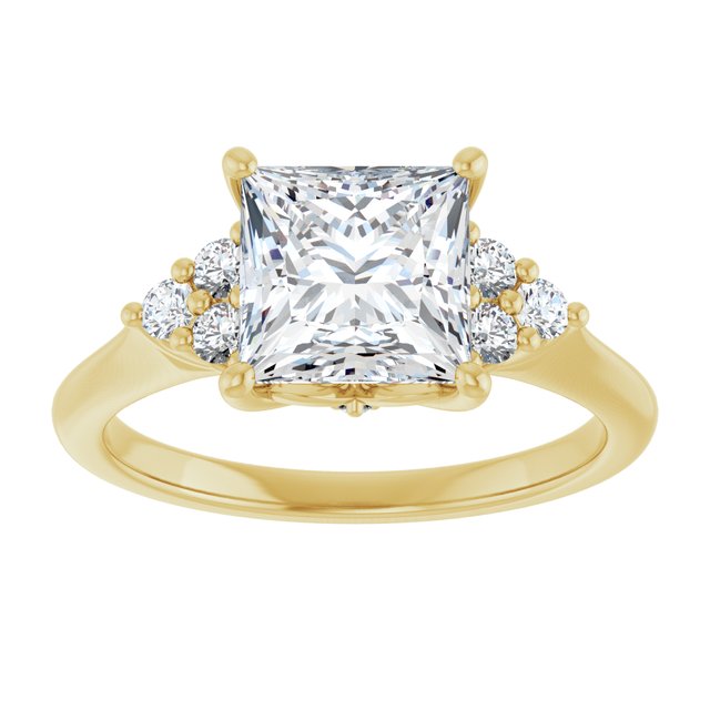 14K yellow gold 2 CT Square Diamond Cluster Accent Stone Engagement Ring Setting