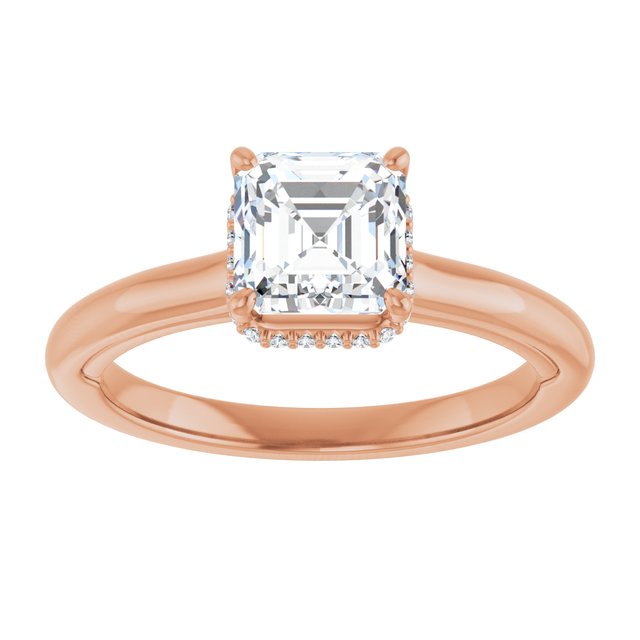 14K rose gold 1 CT Asscher Diamond Halo-Style Engagement Ring   