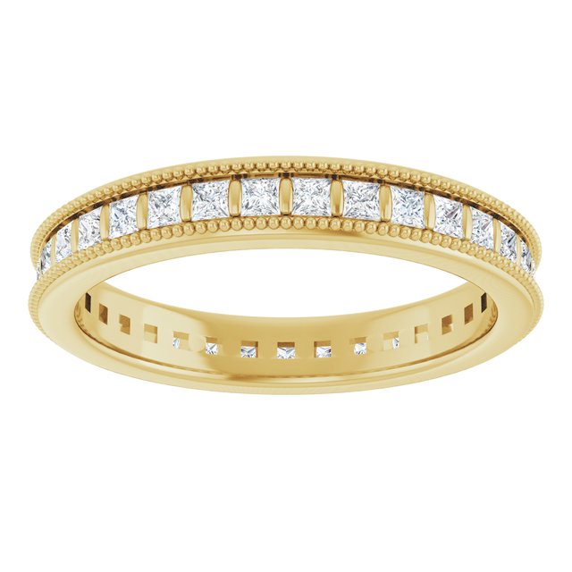 14K yellow gold Diamond Square Milgrain Diamond Eternity Band