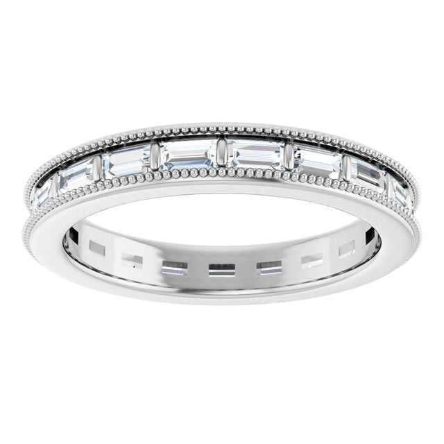 14K white gold Diamond Baguette Milgrain Diamond Eternity Band